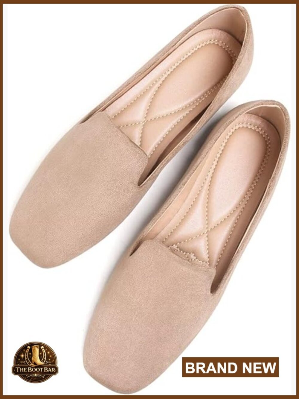 Women's Suede Ballet Flats Slip-On Square Toe Lightweight Dress Shoes